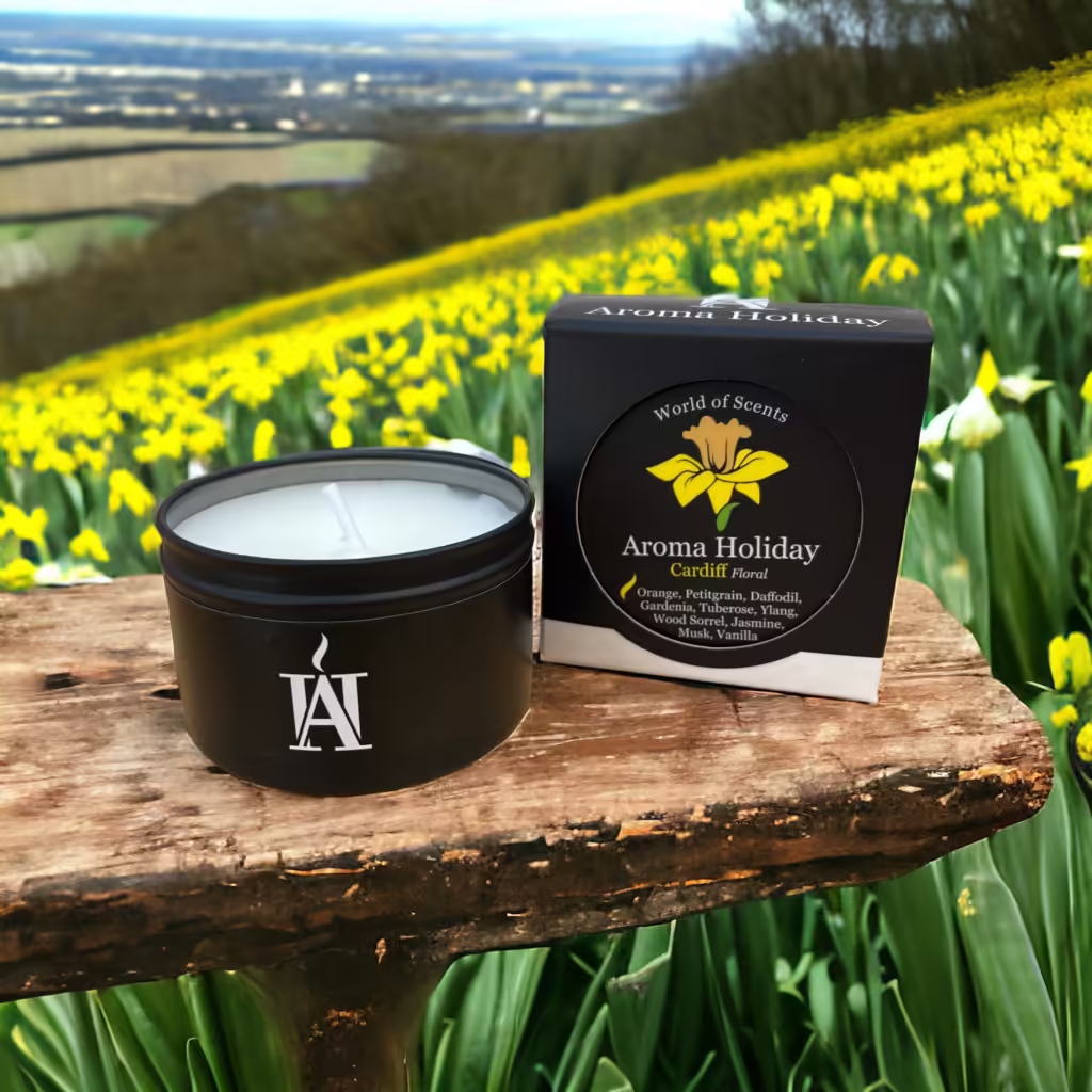 Cardiff Wales scented Daffodil floral aroma candle scented luxury tin