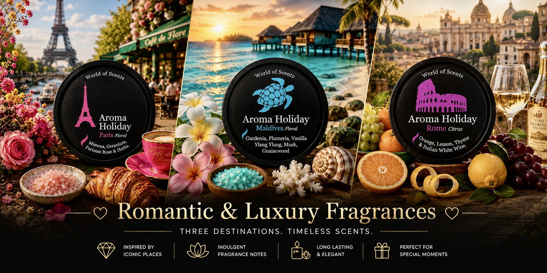 Luxury Romantic Collection inspired by Paris, Rome, Maldives and Istanbul.