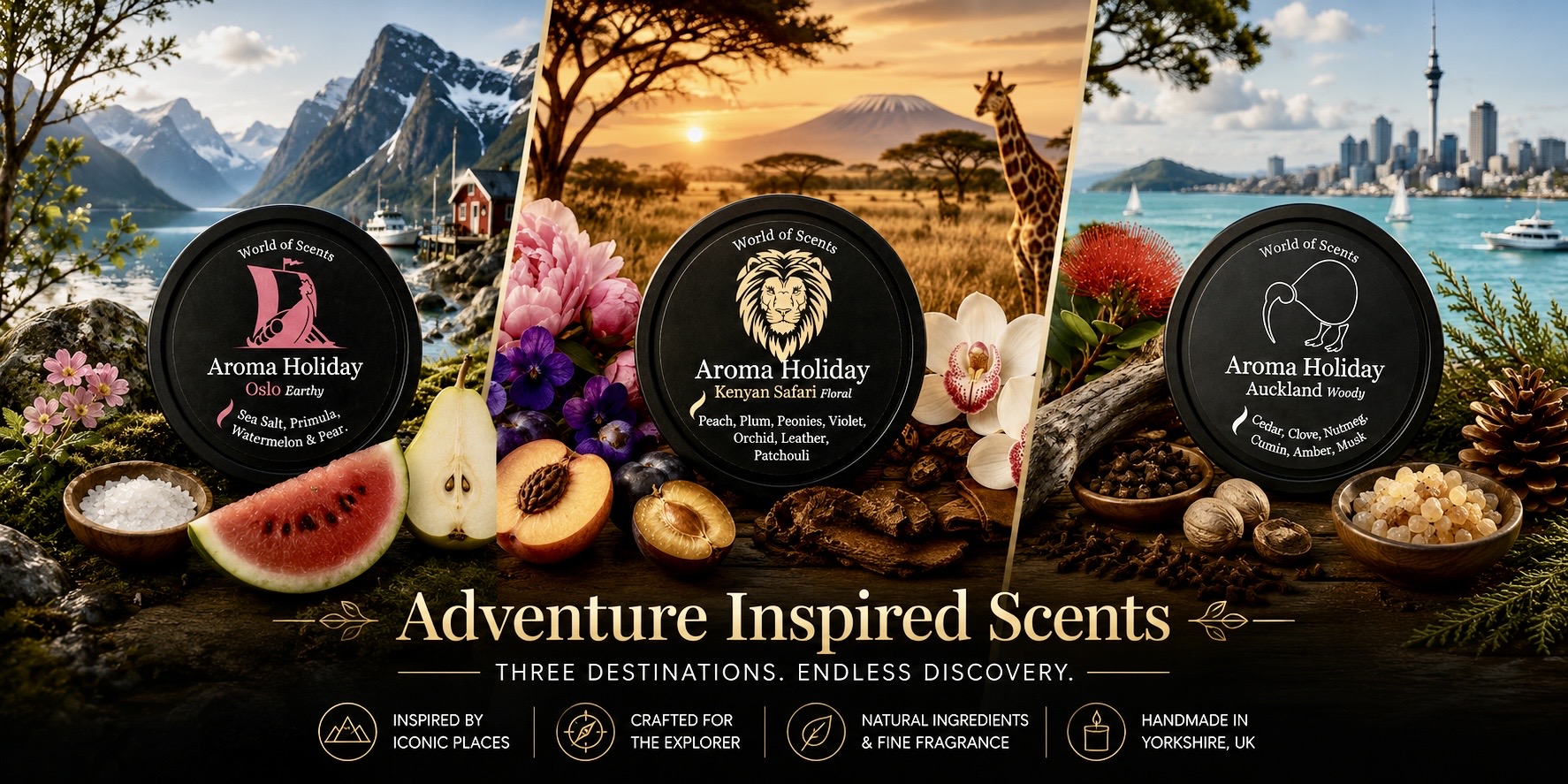 Luxury Adventure Collection inspired by Kenya, Norway, Scotland and New Zealand.